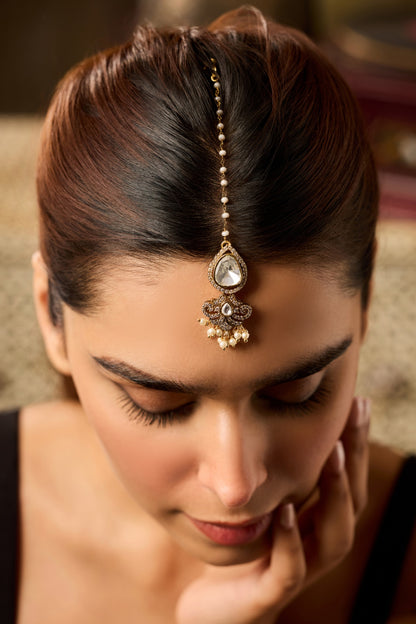 Polki Maangtikka with Cubic Zirconia 