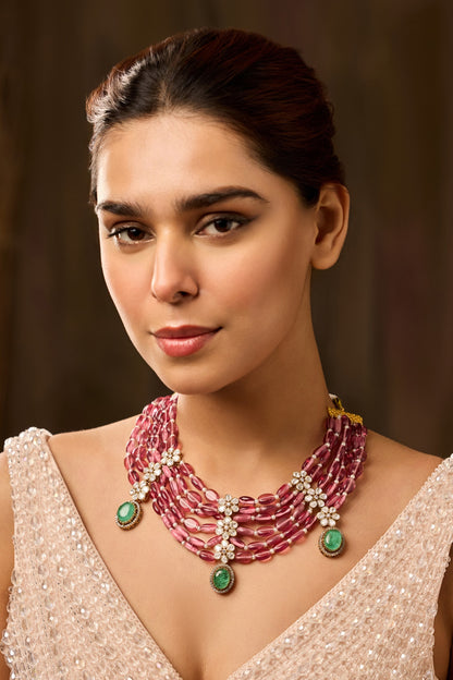 Floral Pink Polki Necklace 
