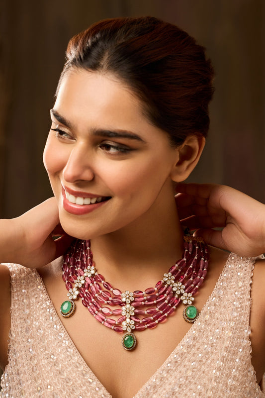 Floral Pink Polki Necklace 