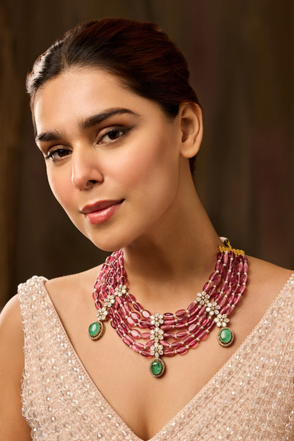 Floral Pink Polki Necklace 