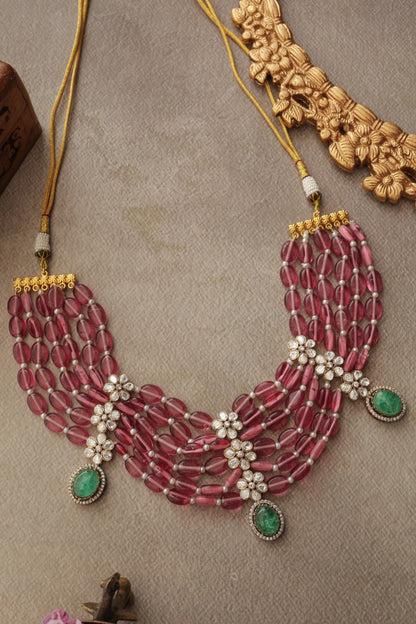 Floral Pink Polki Necklace 