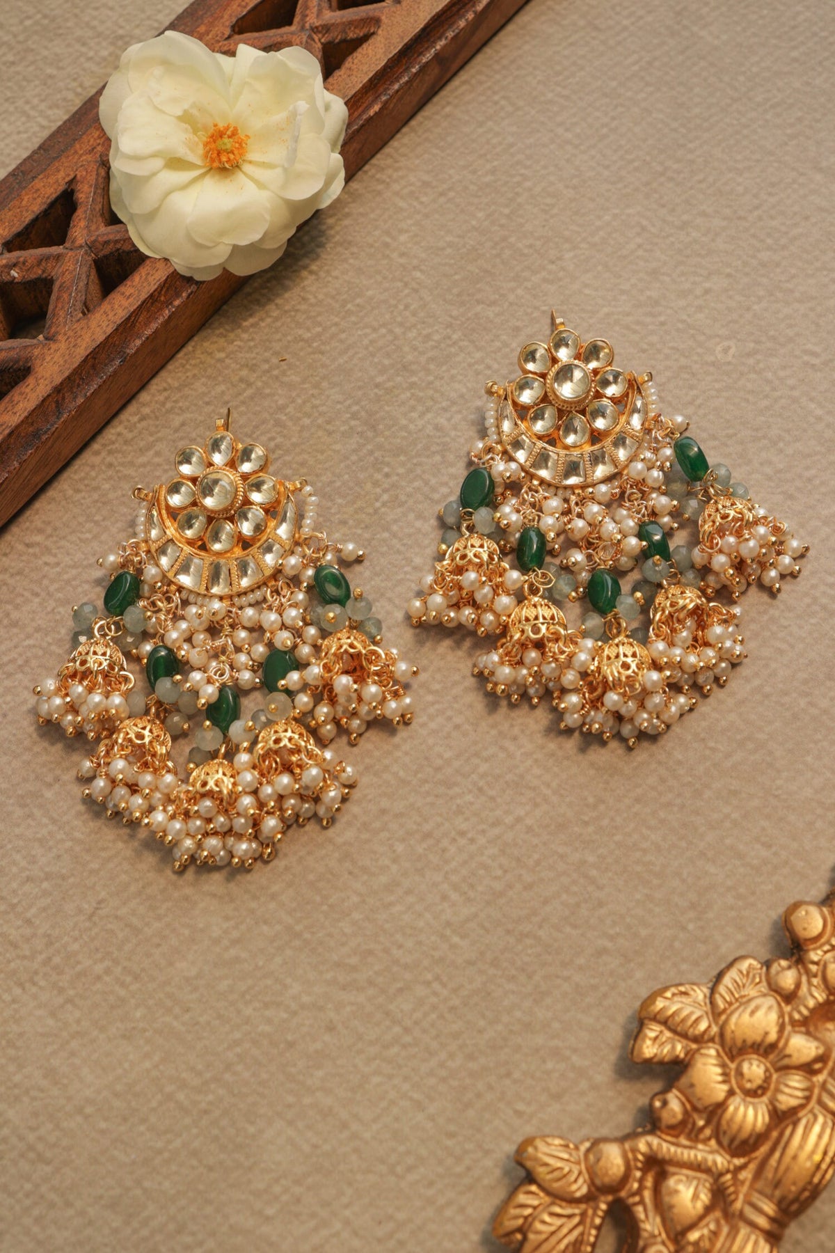 Designer Green Jhumki Earrings 