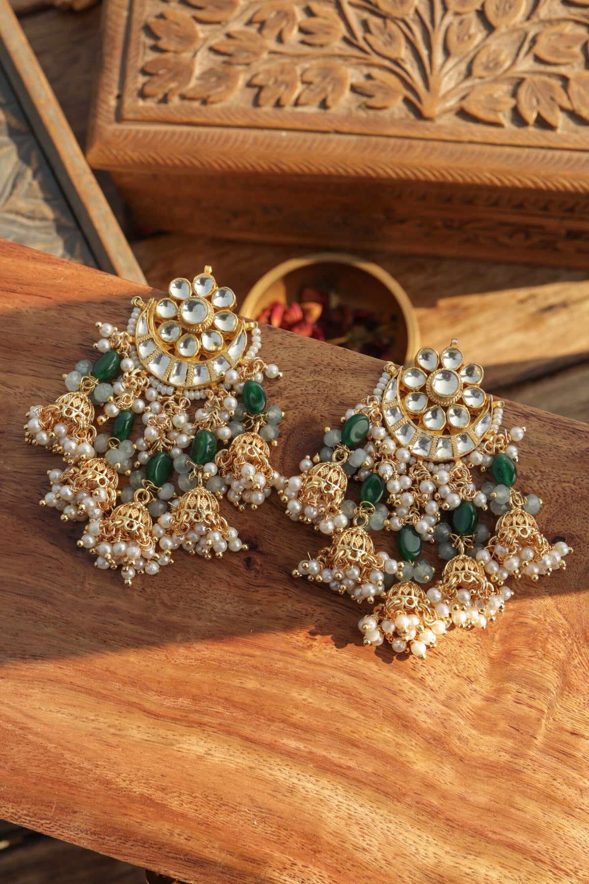Designer Green Jhumki Earrings 