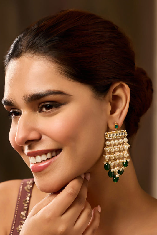 Kundan & Pearl Green Earrings 
