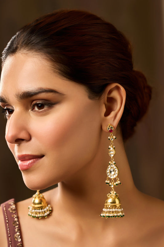 Kundan Jhumka Dangler Earrings 