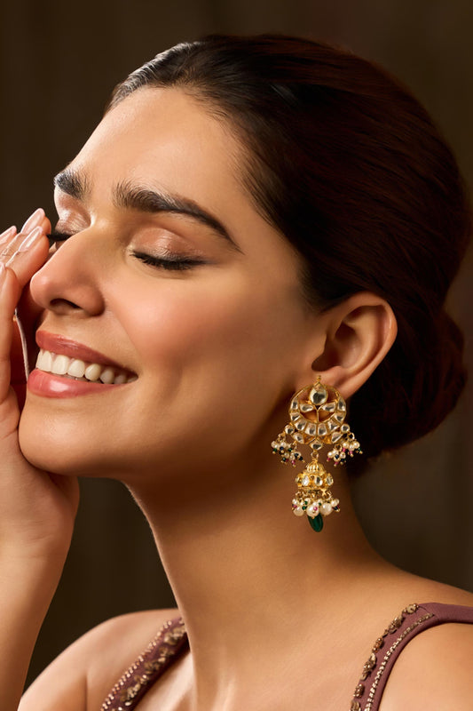 Green Kundan Jhumki Earrings 