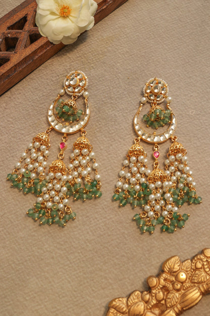 Mint Kundan Jhumki Earrings 