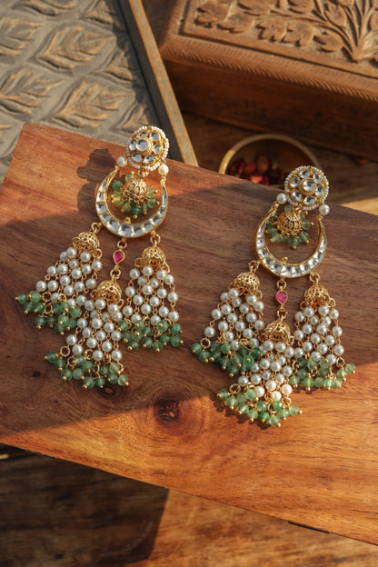 Mint Kundan Jhumki Earrings 