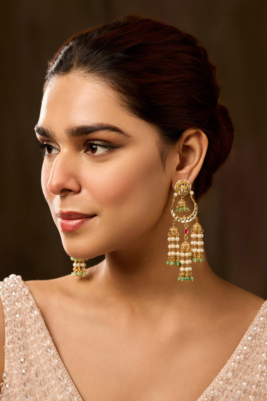 Mint Kundan Jhumki Earrings 