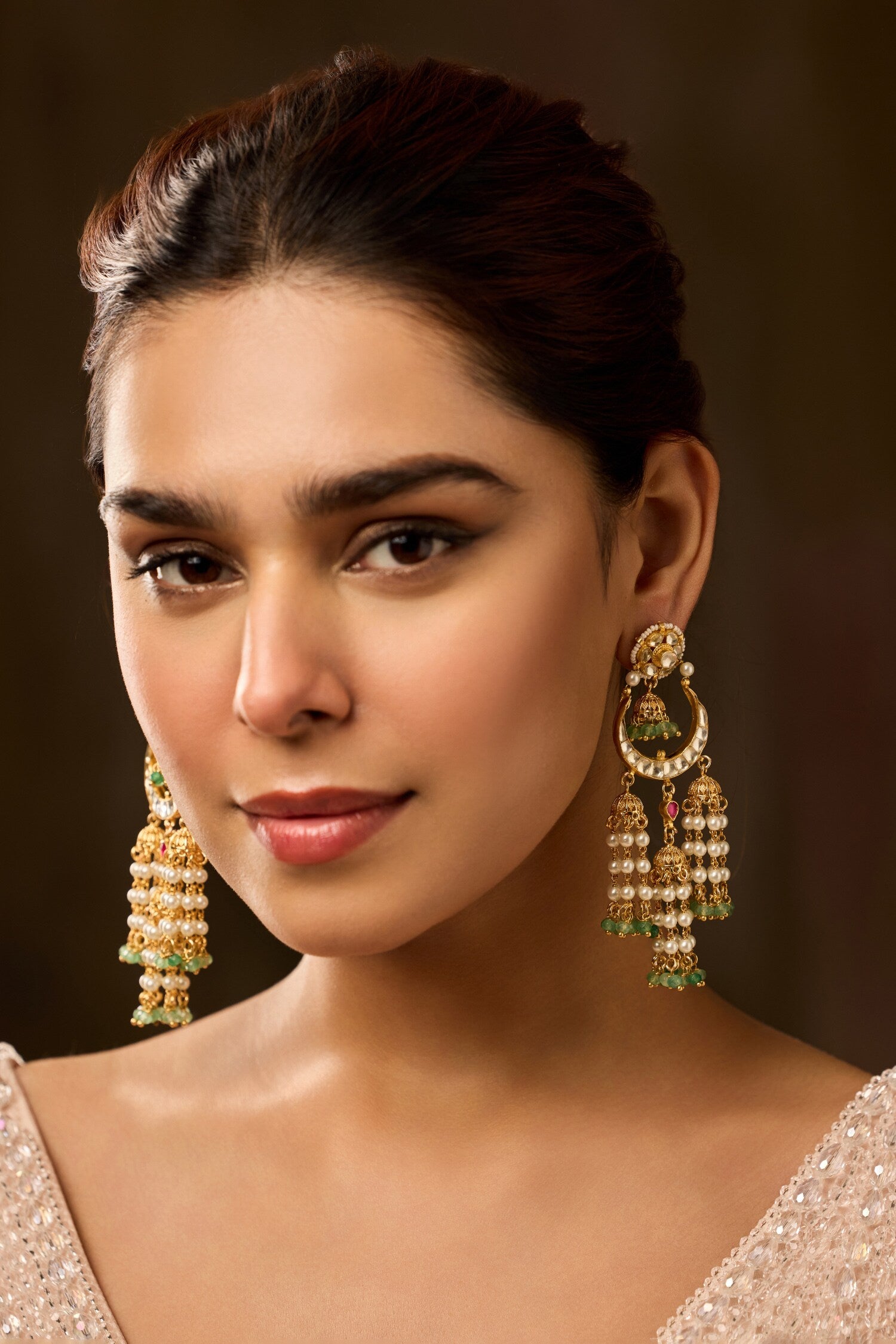 Mint Kundan Jhumki Earrings 