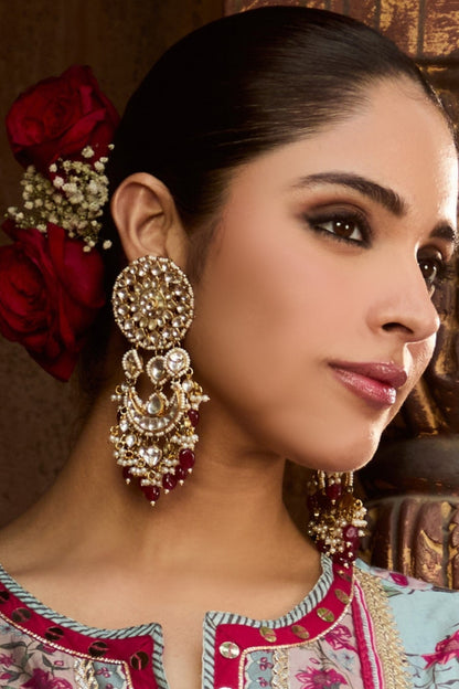 Suhana Gulnaar Polki Chandbaali Earrings 