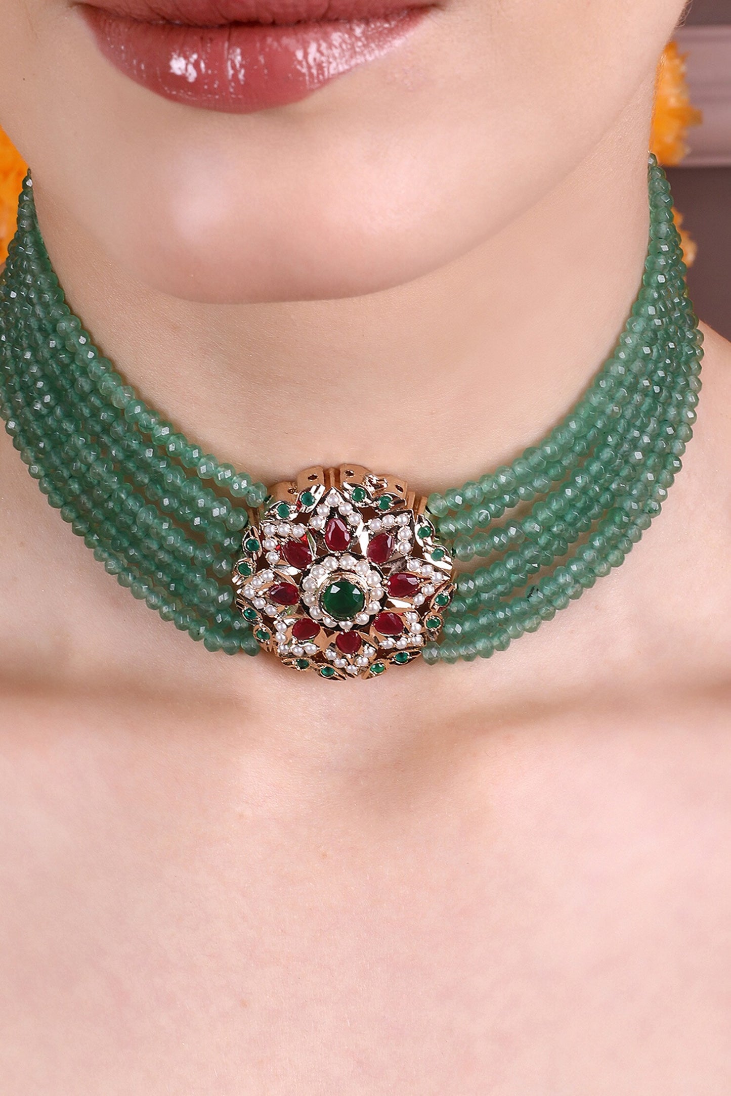 Royal Emerald Beaded Choker 
