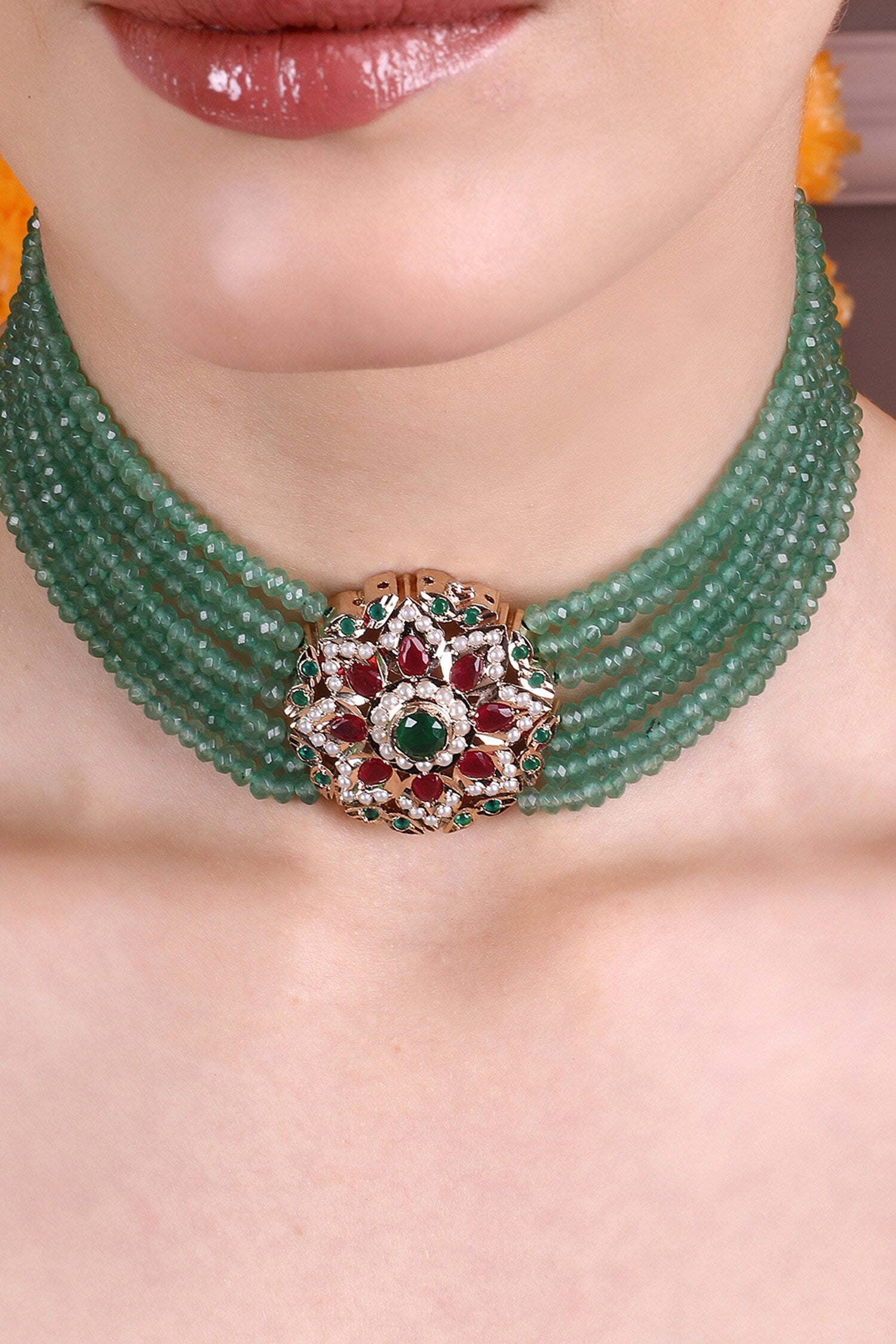 Royal Emerald Beaded Choker 
