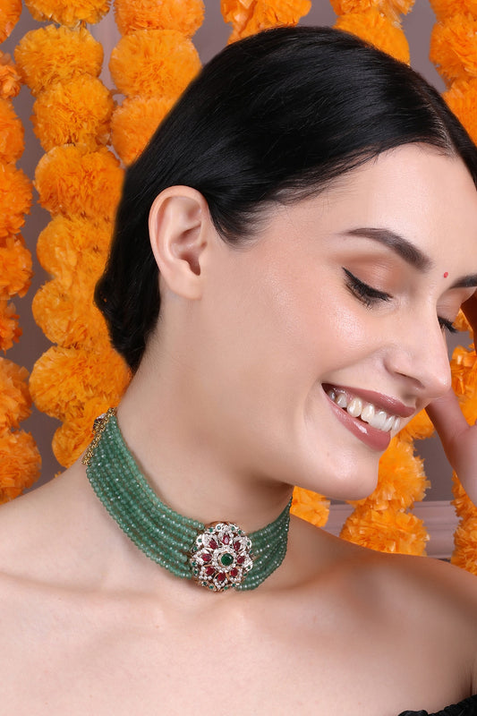 Royal Emerald Beaded Choker 