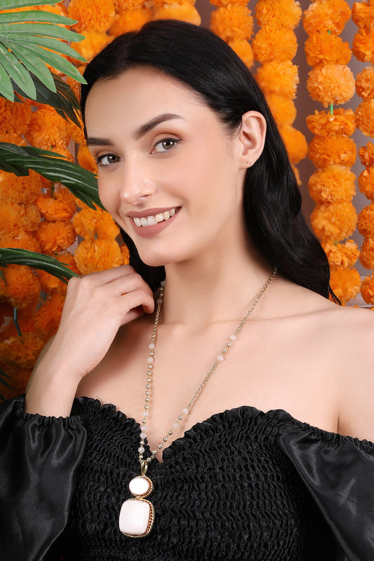 Ivory and Rose Quartz Dual-pendent Necklace 