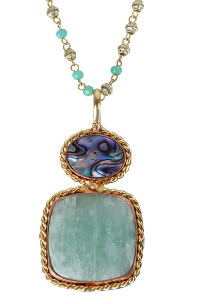 Dual-Tone Beaded Chain Pendant Necklace 