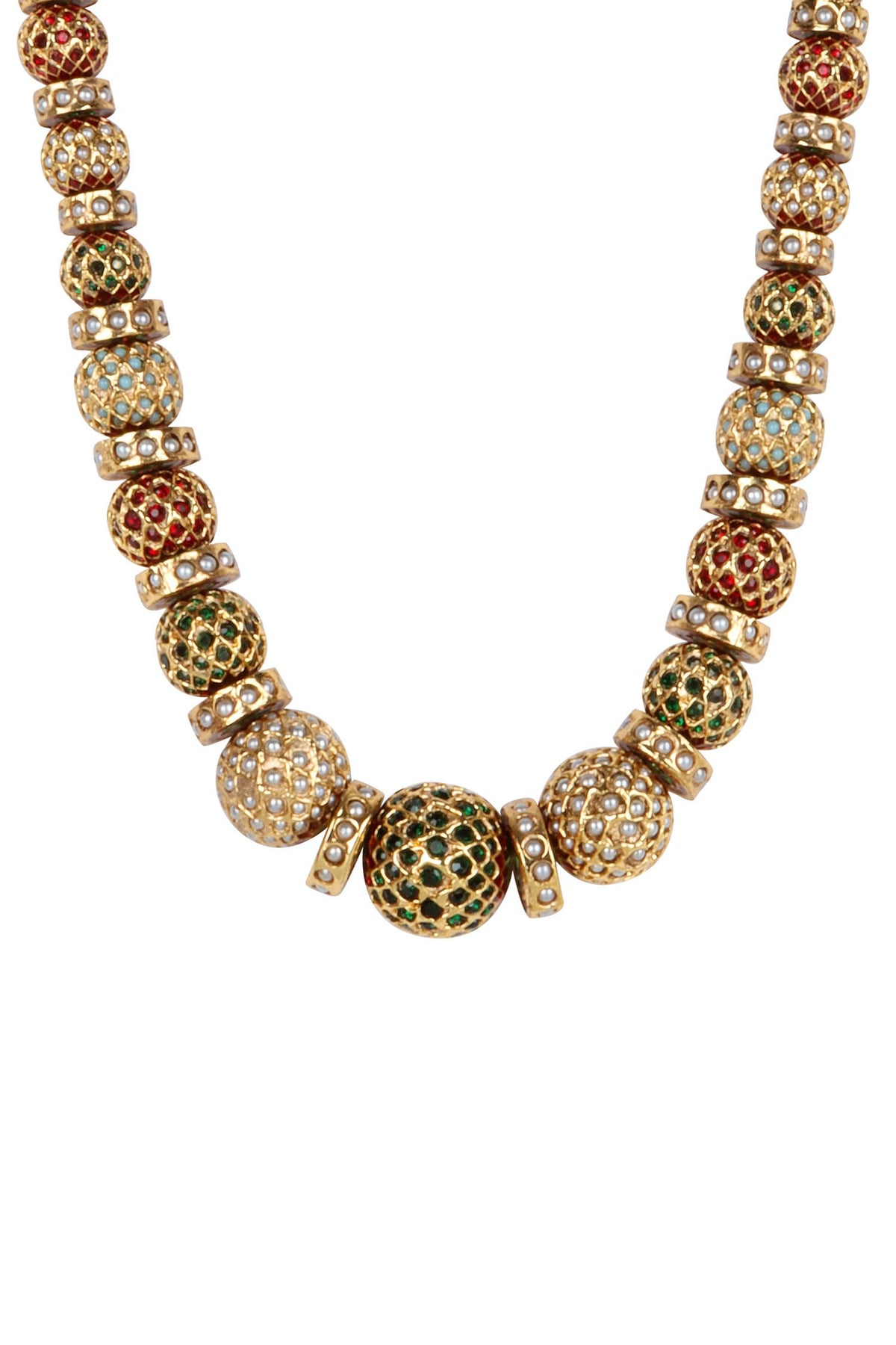 Traditional Gold-Toned Beaded Necklace 