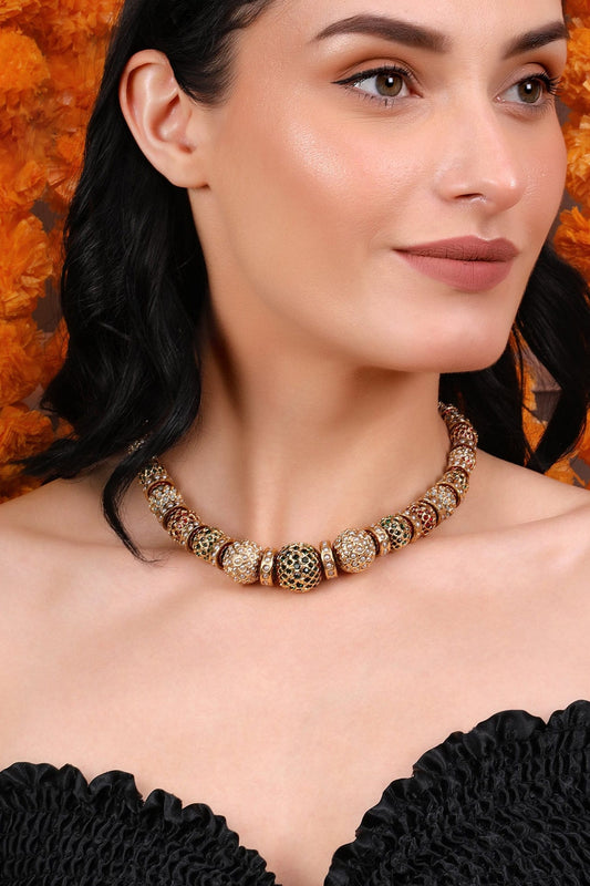Traditional Gold-Toned Beaded Necklace 