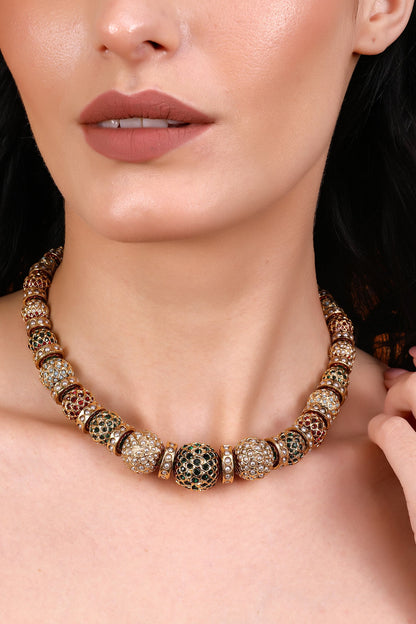 Traditional Gold-Toned Beaded Necklace 