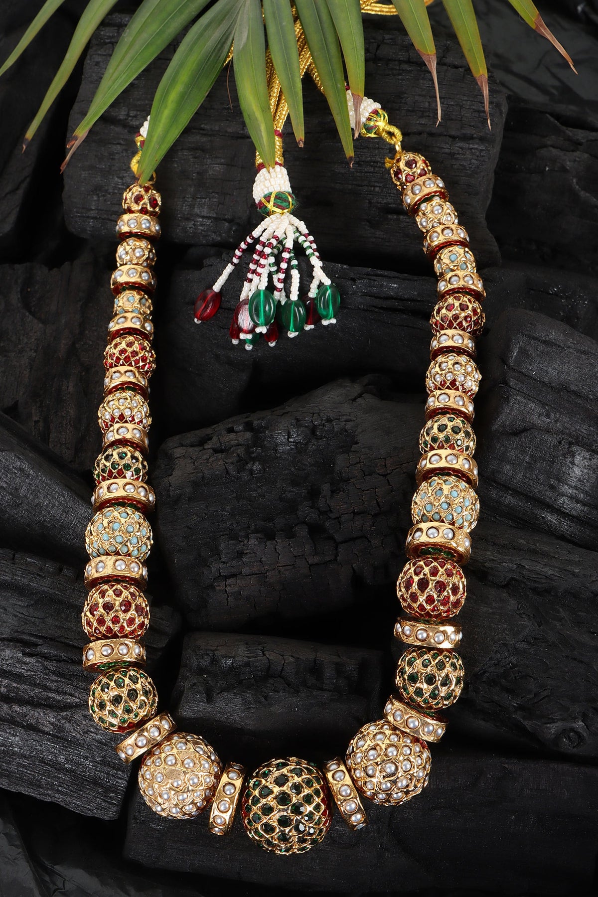 Traditional Gold-Toned Beaded Necklace 