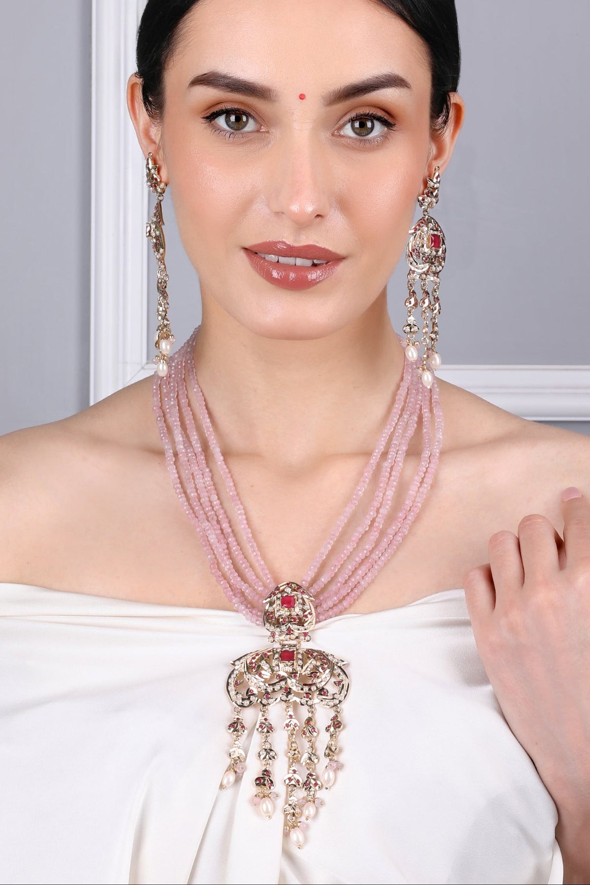 Royal Jadau Pink Necklace Set 