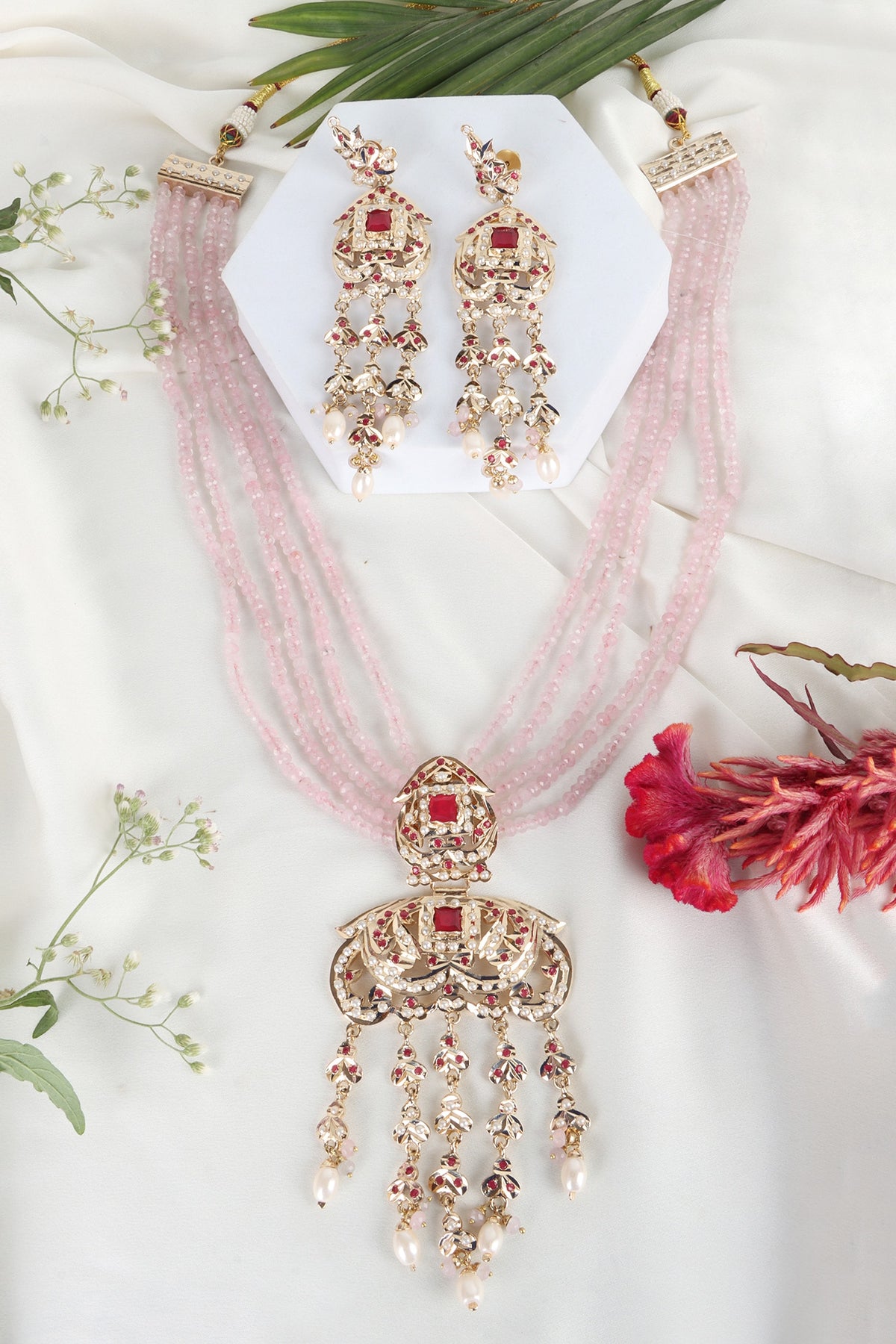 Royal Jadau Pink Necklace Set 