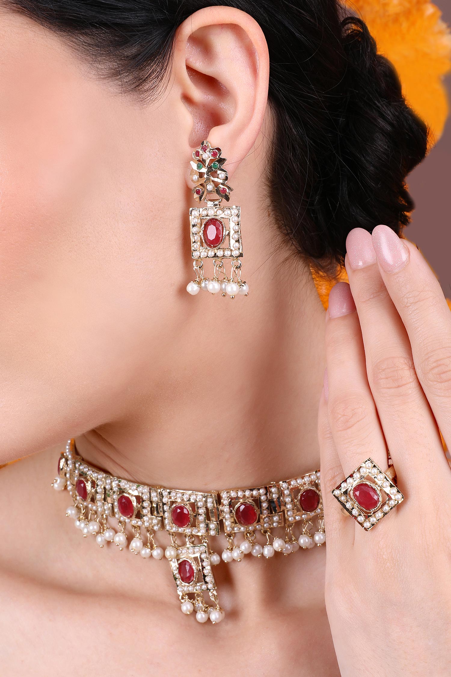 Royal Ruby & White Stone Choker Set 