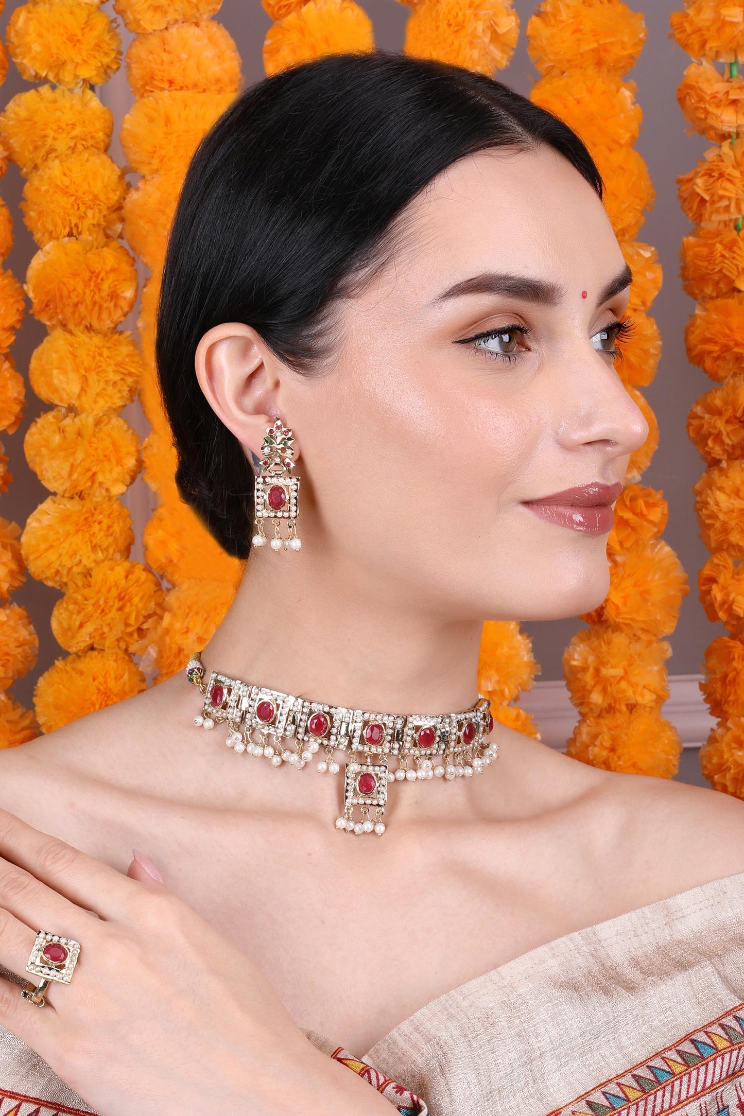 Royal Ruby & White Stone Choker Set 