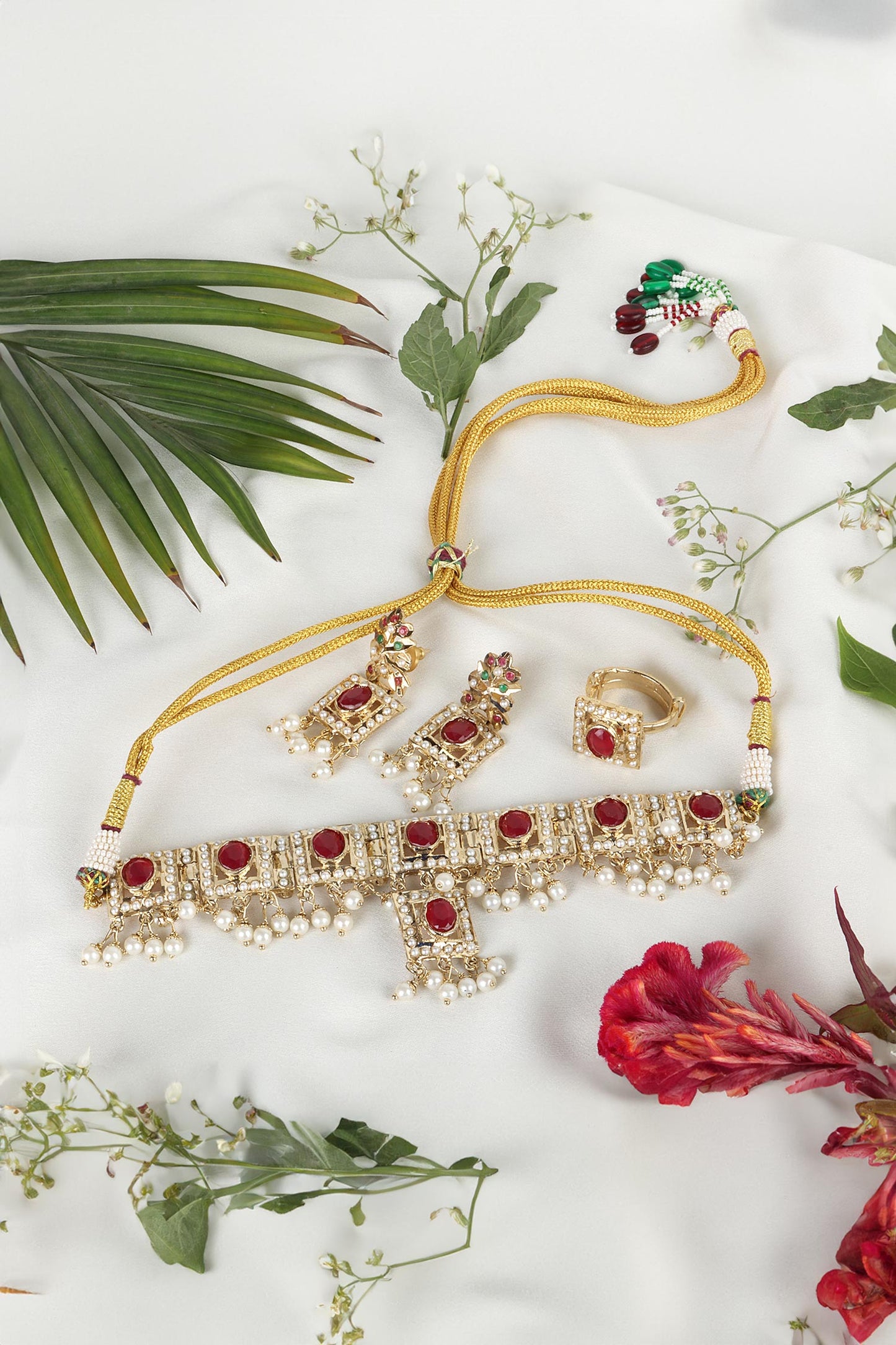 Royal Ruby & White Stone Choker Set 