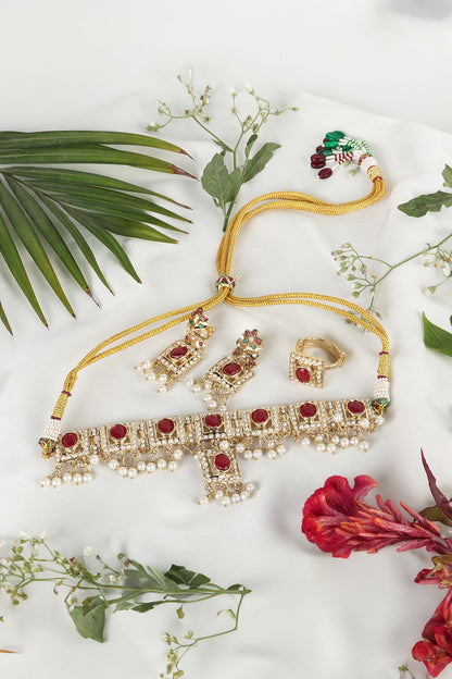 Royal Ruby & White Stone Choker Set 