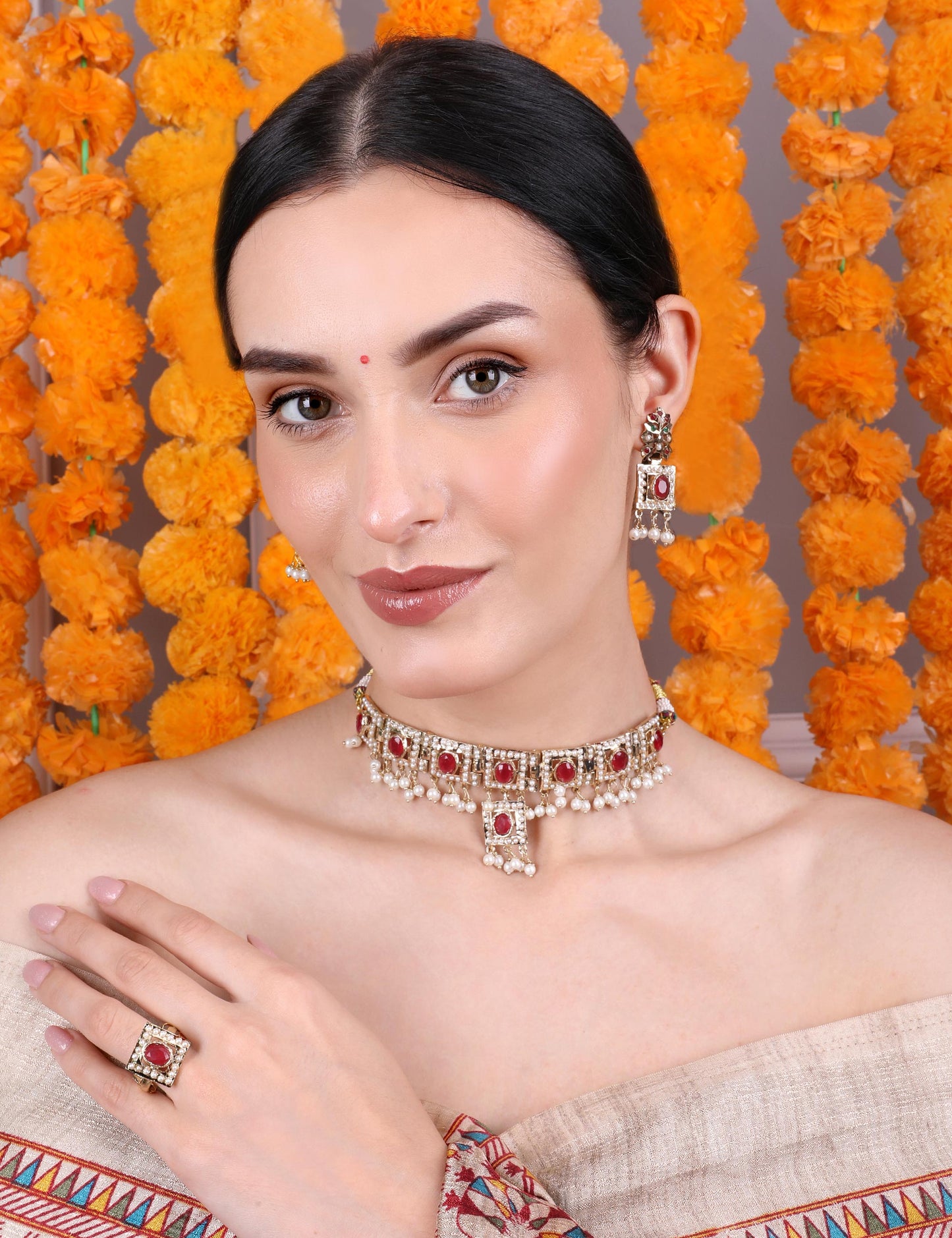 Royal Ruby & White Stone Choker Set 