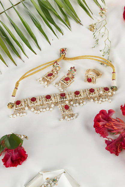 Royal Ruby & White Stone Choker Set 
