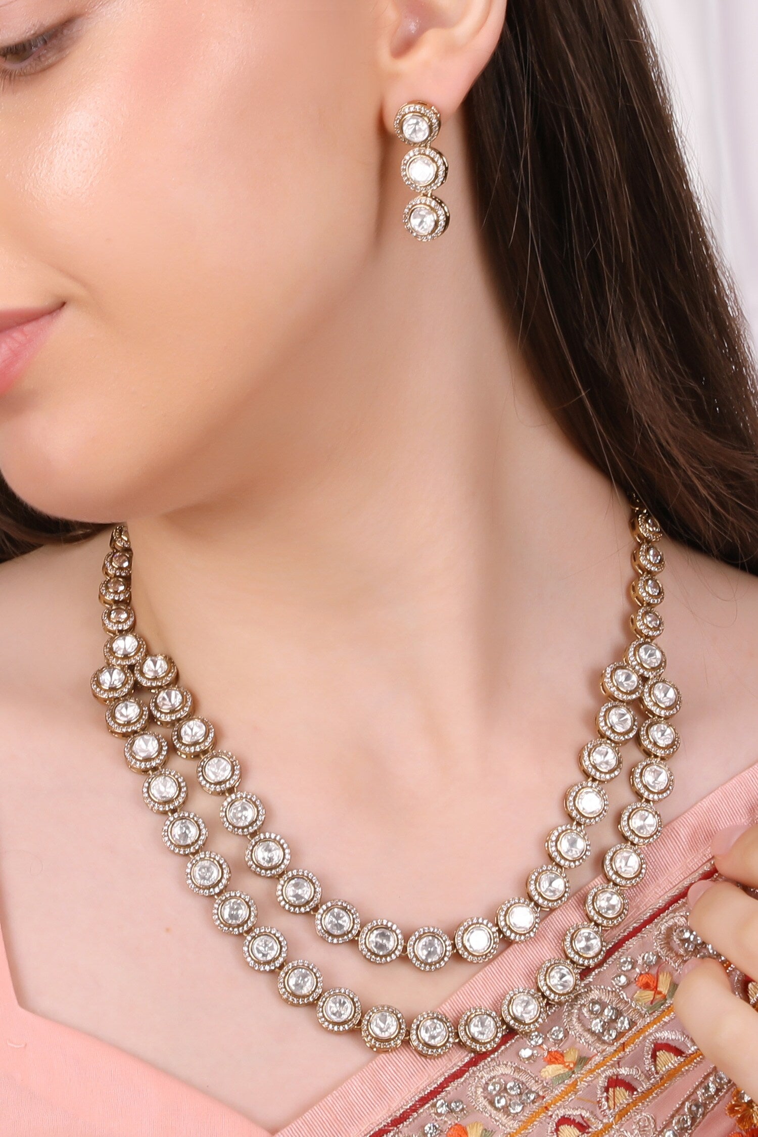 Twin Layer Victorian Gold-Plated Necklace Set 