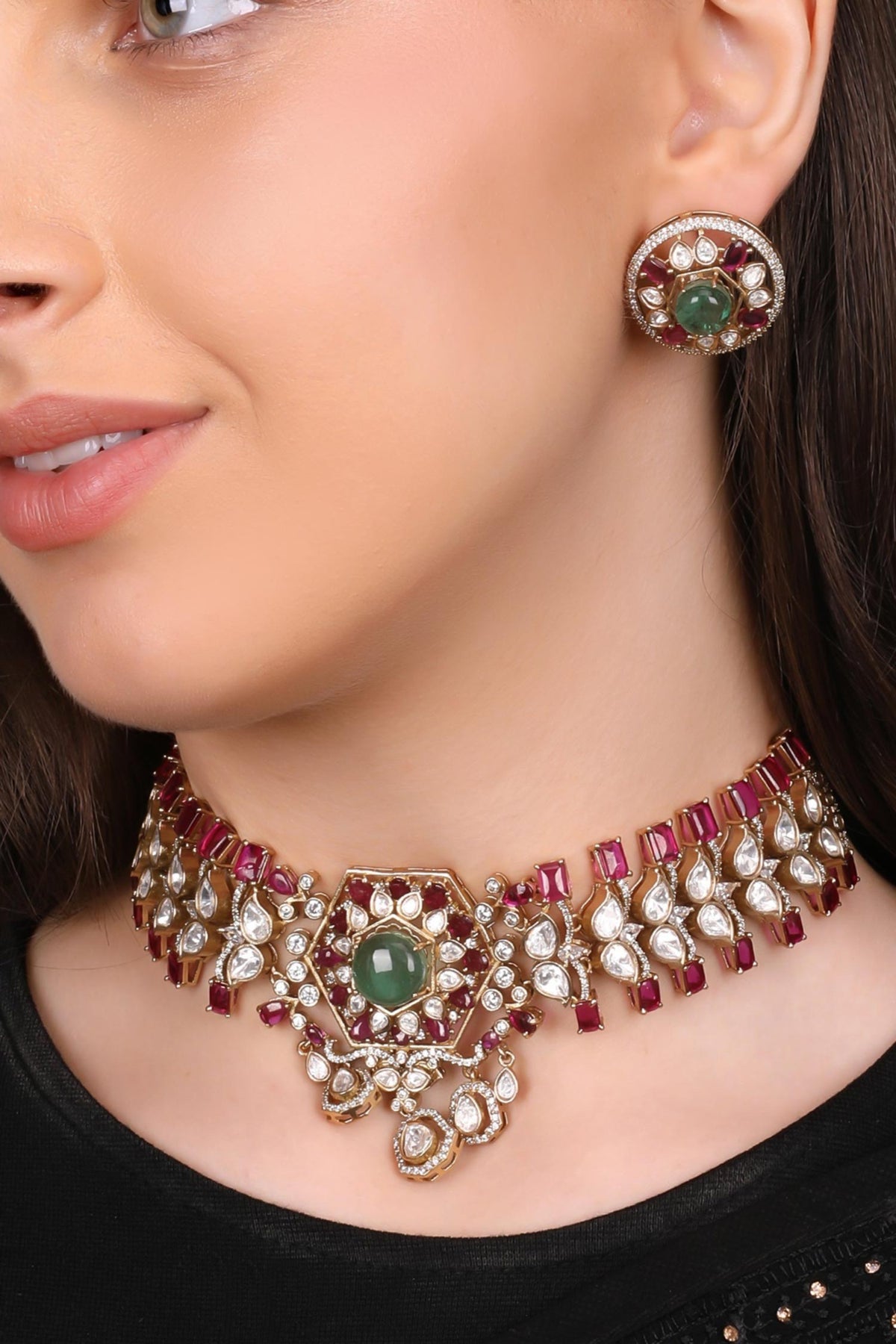 Regal Ruby & Emerald Kundan Choker Set 
