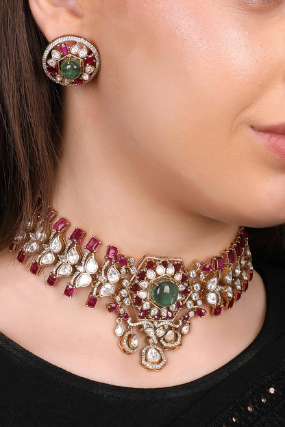 Regal Ruby & Emerald Kundan Choker Set 