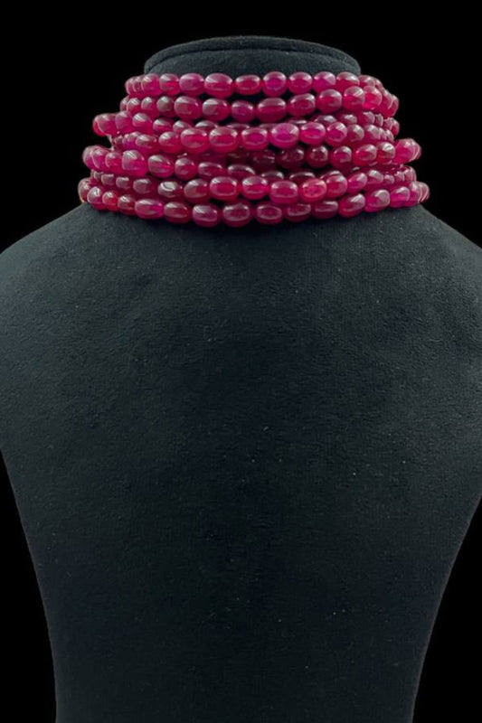 Ruby Red Beaded Multilayer Choker 