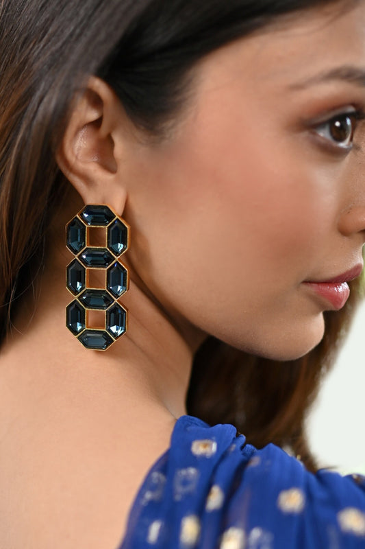 Cavana Statement Studs with Blue Crystals 