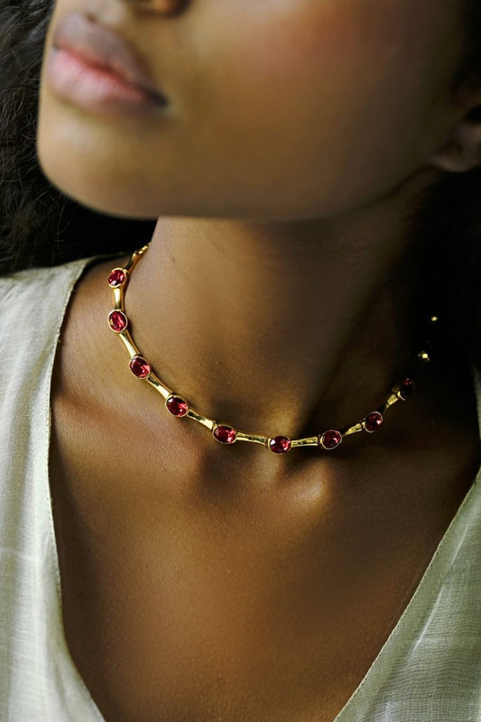 Gold Plated Red Stone Choker 