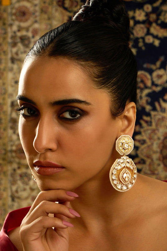 Golden Dusk Polki Chaandbali Earrings 