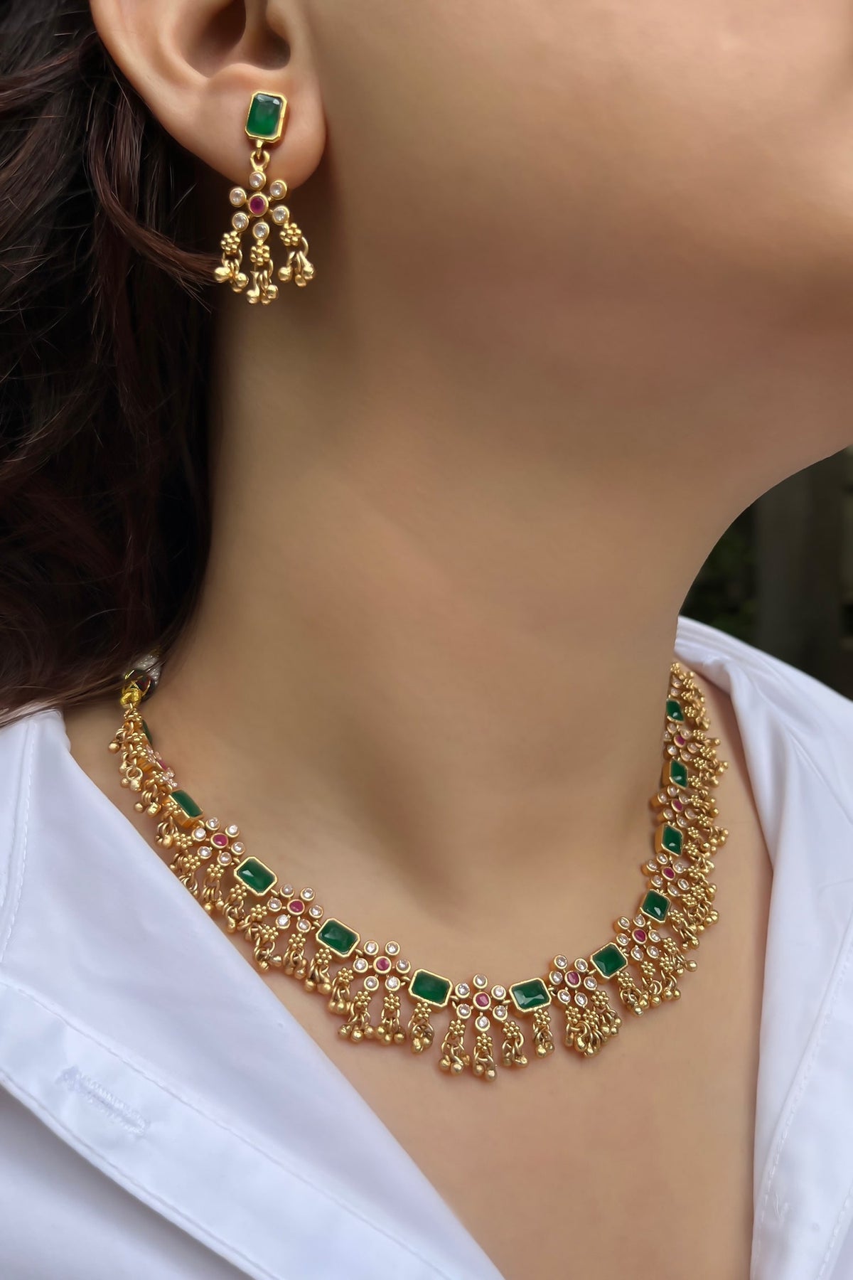 Temple Ghungroo Necklace & Earring Set 