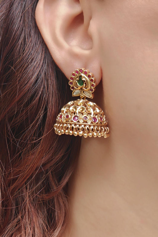 Gold Finish Temple Jhumkas 