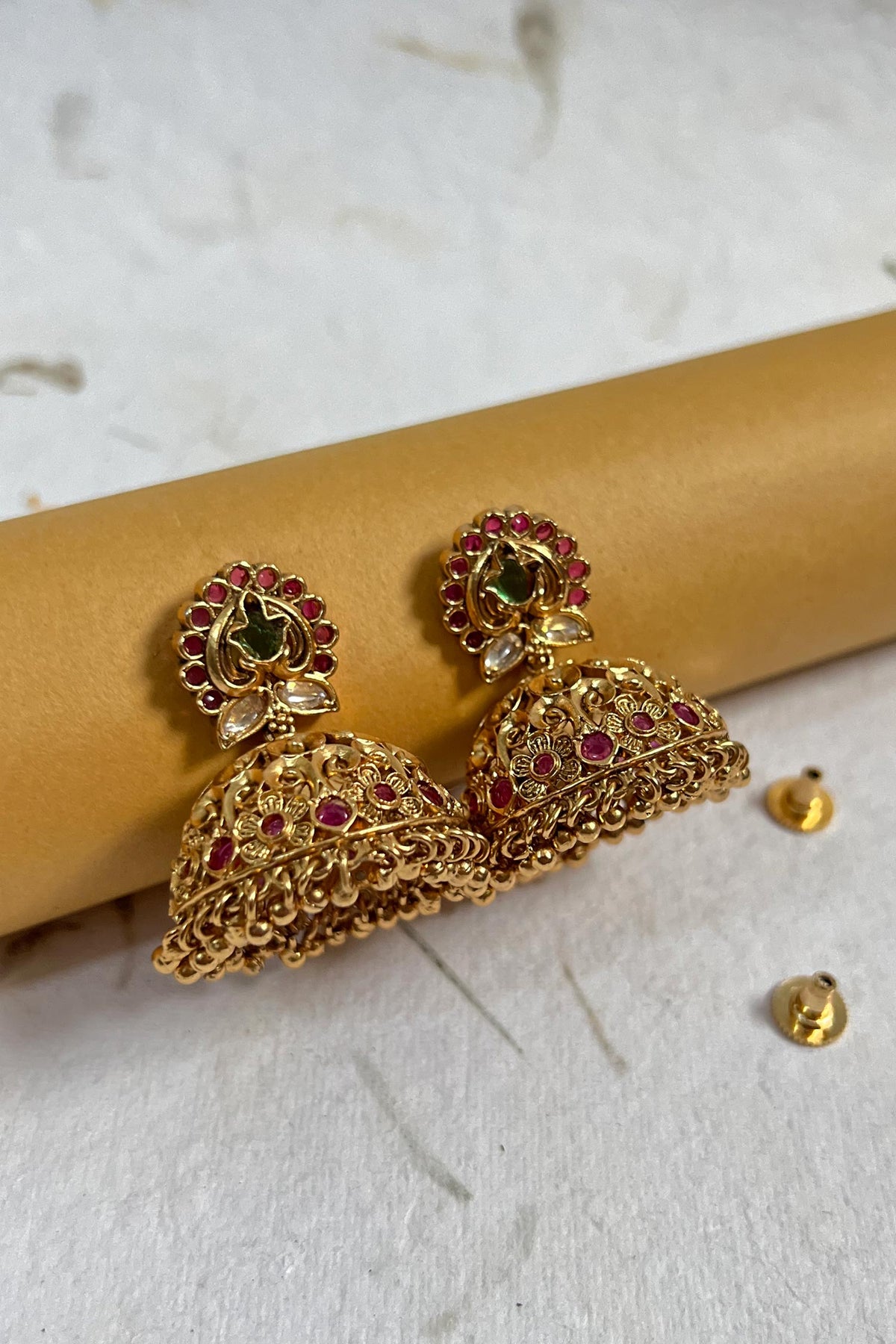 Gold Finish Temple Jhumkas 