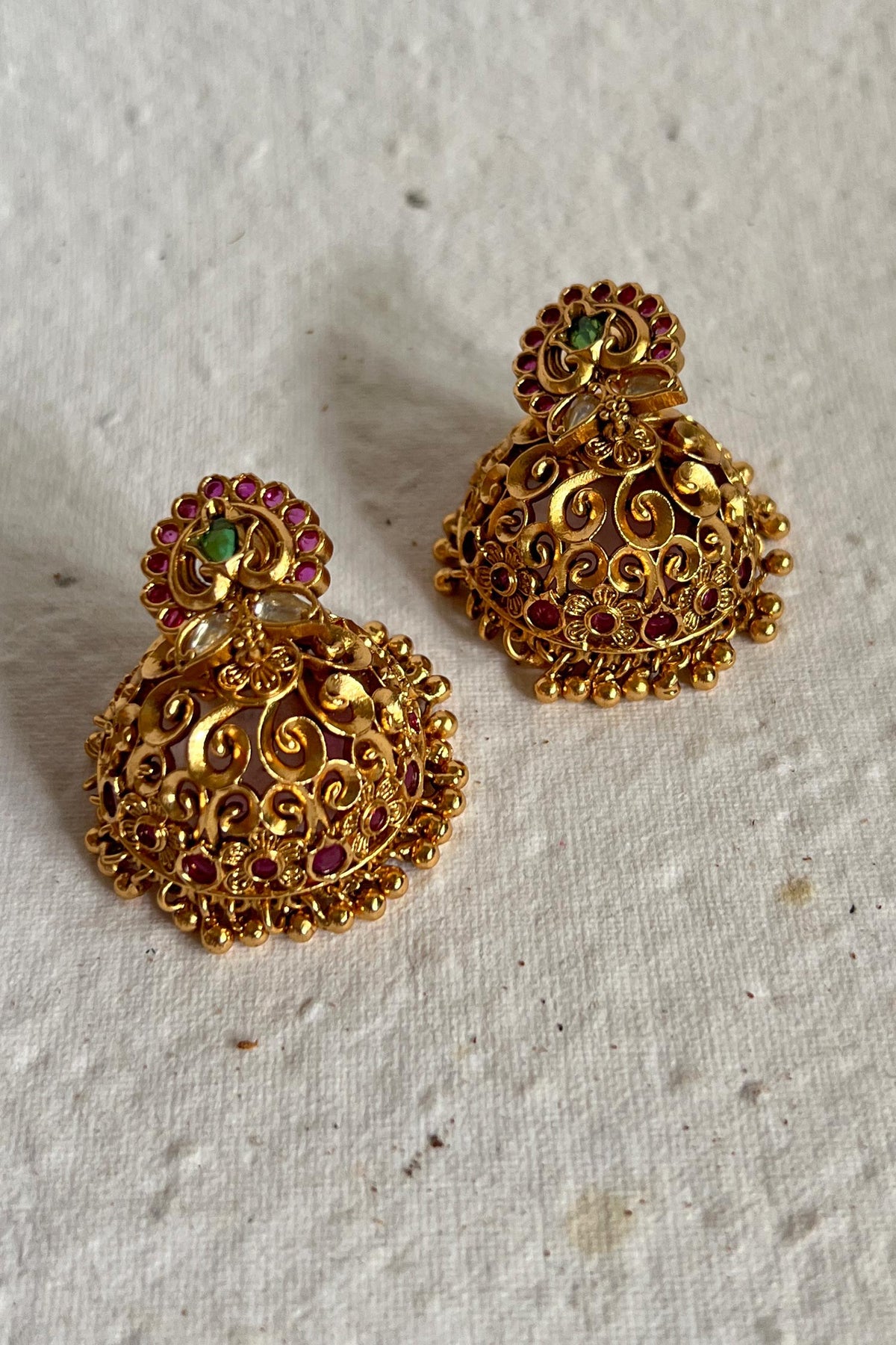 Gold Finish Temple Jhumkas 