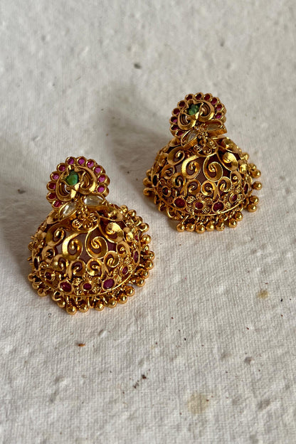 Gold Finish Temple Jhumkas 