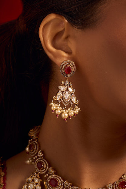 Ruby Red Kundan Necklace & Earring Set 