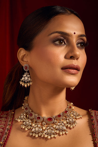 Ruby Red Kundan Necklace & Earring Set 