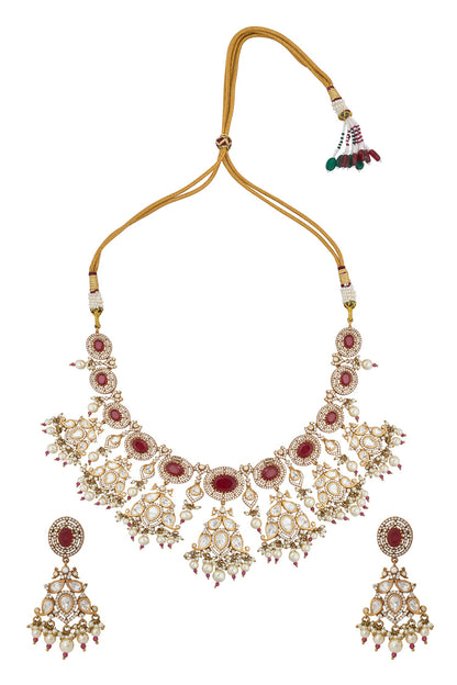 Ruby Red Kundan Necklace & Earring Set 