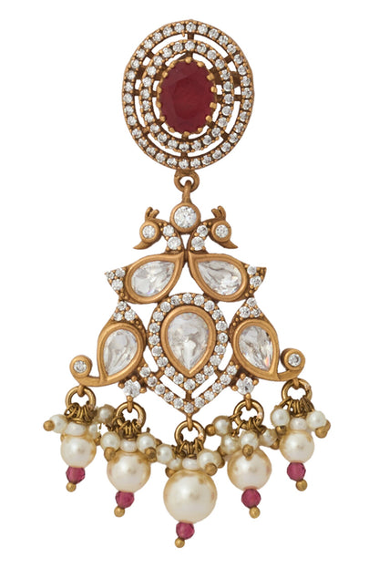 Ruby Red Kundan Necklace & Earring Set 