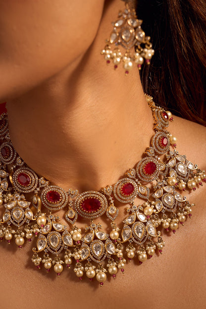 Ruby Red Kundan Necklace & Earring Set 