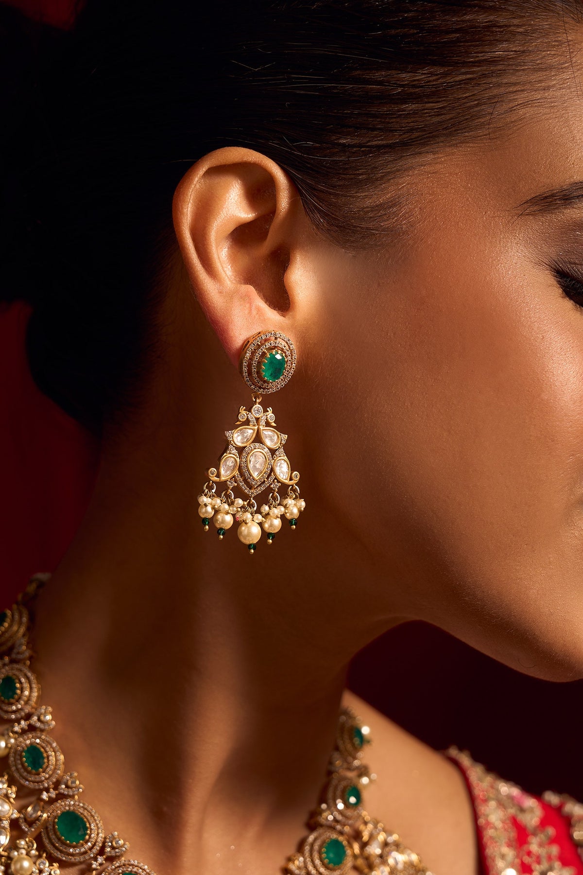 Kundan Green Brass Necklace & Earring Set 